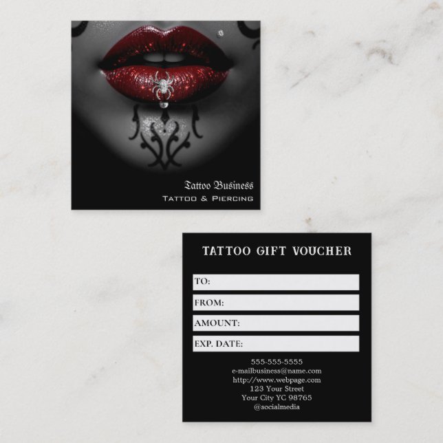 Visita Cuadrada Tarjeta regalo de tatuaje (Anverso / Reverso)
