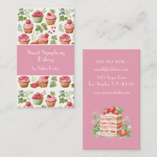 Visita Cupcake de Fresa Rosa Acuarela Tarjeta de Negocio 