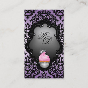 Visita Cupcake Tarjeta de negocios Retro Damask Black Pur