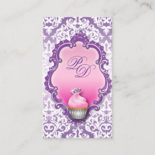Visita Cupcake Tarjeta de negocios Retro Damask Púrpura 