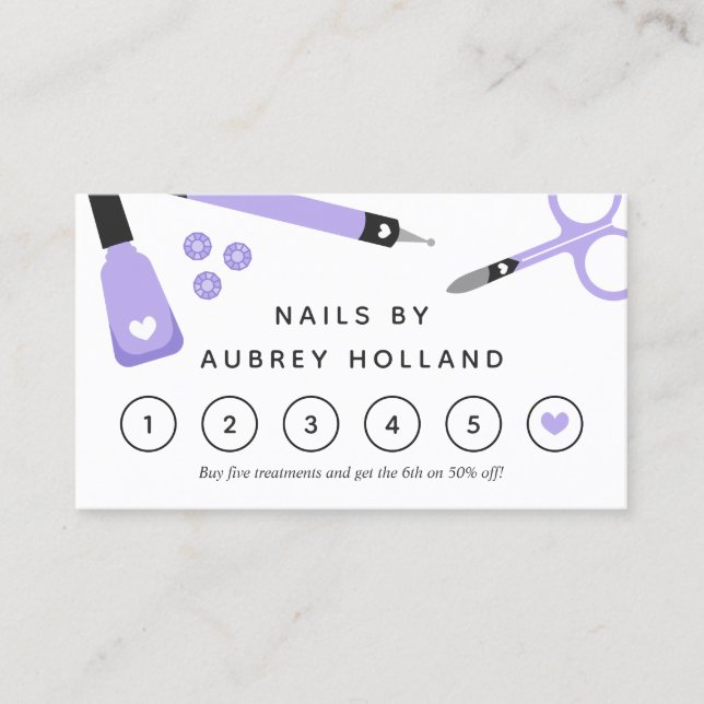 Visita Cute Purple Nail Artists Tools Tarjeta de Lealtad (Anverso)