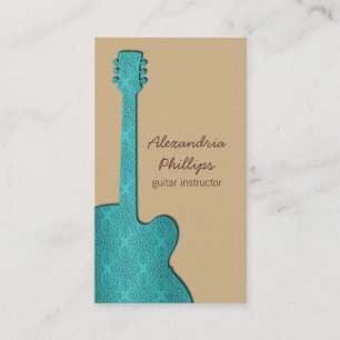 Visita Damask Guitar Music Tarjeta de Negocios, Turquesa