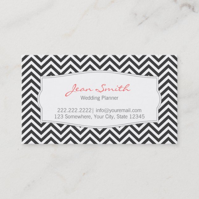 Visita Dark Chevron Stripes Wedding Planner Tarjeta de Ne (Anverso)