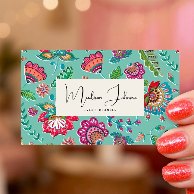 Visita Diseño de Tarjeta de Presentación de Planificador  (Colorful Floral Event Planner Business Card Design)