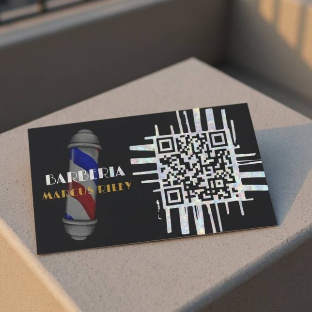 Visita Diseño de tarjeta personalizable de código QR mode (QR Code Barber Customizable Card)