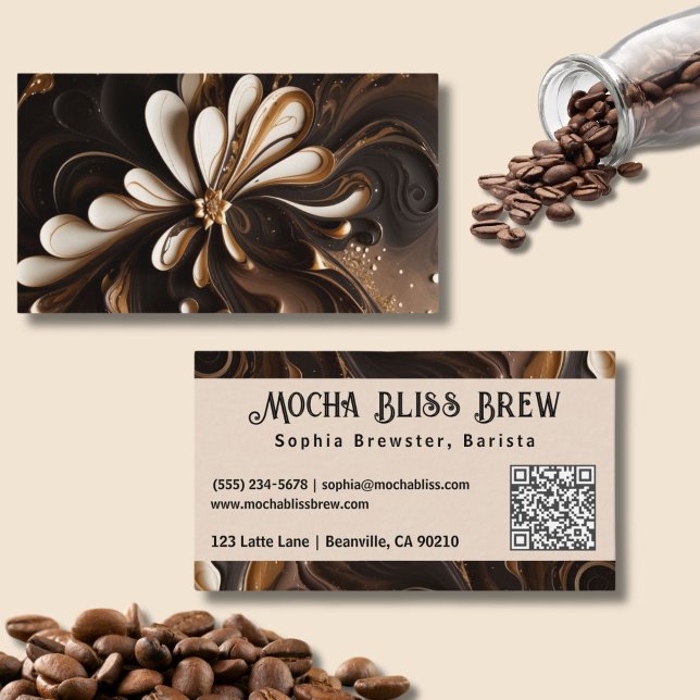 Visita Diseño elegante de tarjeta de presentación de códi (Mocha Coffee Inspired Business Cards with QR Code )