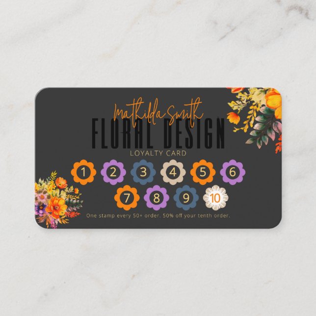 Visita Diseño Floral Sofisticado Tarjeta de Fidelidad Nar (Anverso)