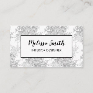 Visita Diseño interior Patrón floral Gris Tarjeta de pres