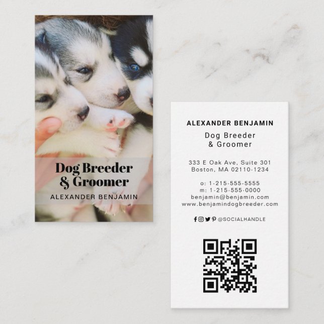 Visita Dog Breeder & Groomer Photo QR Code tarjeta de pre (Anverso / Reverso)