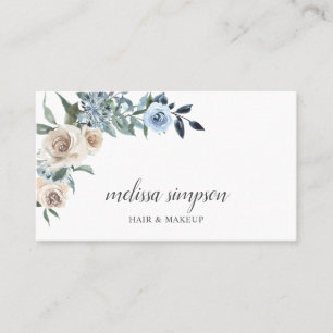 Visita Dusty Blue Beige Flowers Tarjeta de Negocios
