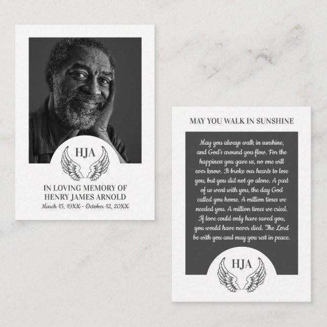 Visita Elegante Foto, Angel Wings, Tarjeta de Oración (Anverso / Reverso)