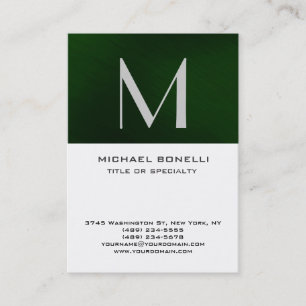 Visita Elegante Monograma Green White Simple tarjeta de v