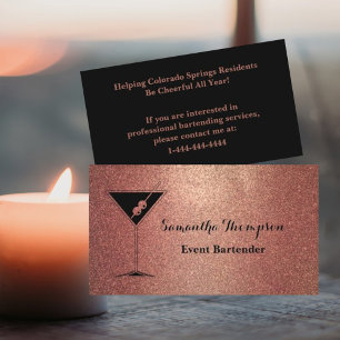 Visita Elegante Rosa Gold Event Bartender tarjeta de visi