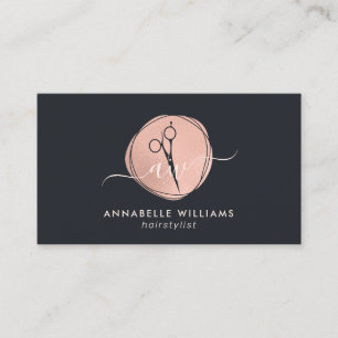 Visita Elegante Rosa Gold Hairstylist Logo Tarjeta de pre