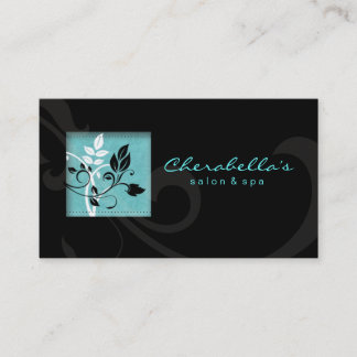 Visita Elegante Salón Spa Floral Tarjeta de Negocios Azul