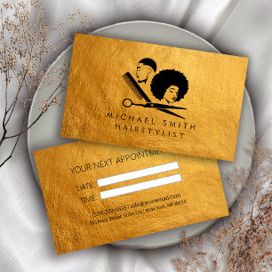 Visita Elegante tarjeta de cita de Hairstylist Black Gold