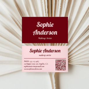 Visita Elegante Tarjeta de Código QR Burgundy y Rosa Blus