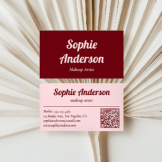 Visita Elegante Tarjeta de Código QR Burgundy y Rosa Blus