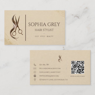 Visita Elegante tarjeta de estilista de cabello beige y m
