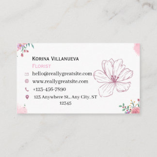 Visita Elegante Tarjeta de Floristería con Acuarela Flora