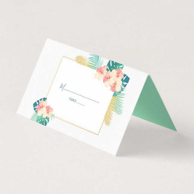 Visita Elegante tarjeta de mesa de Boda hawaiano hibiscus (Anverso)