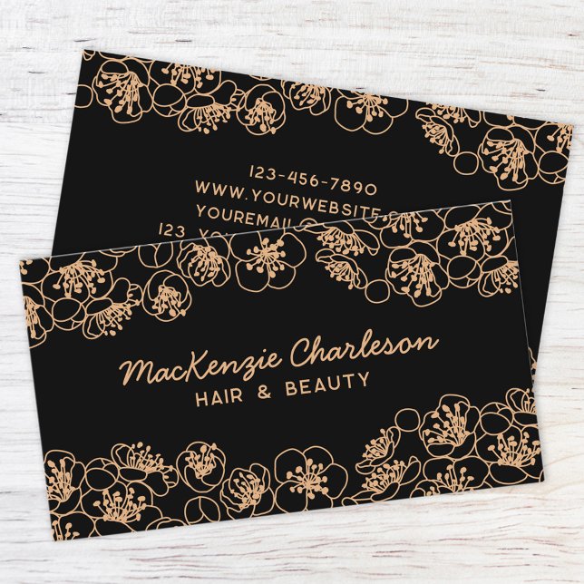 Visita Elegante Tarjeta de Negocios Floral Black Gold (Subido por el creador)