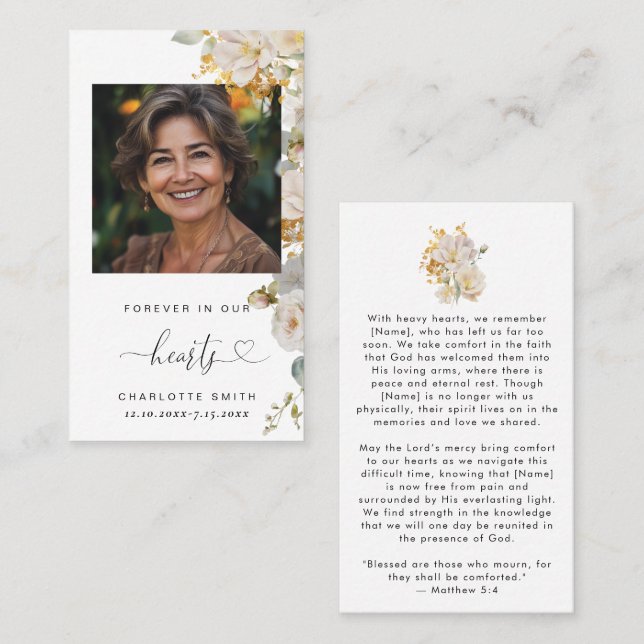 Visita Elegante tarjeta de oración funeraria de foto flor (Anverso / Reverso)