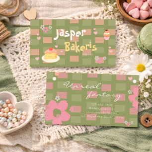 Visita Elegante Tarjeta de Panadería Verde Daisy Chic