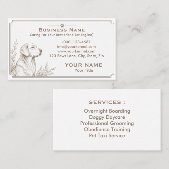 Visita Elegante Tarjeta de Perrera Personalizable  (Anverso / Reverso)
