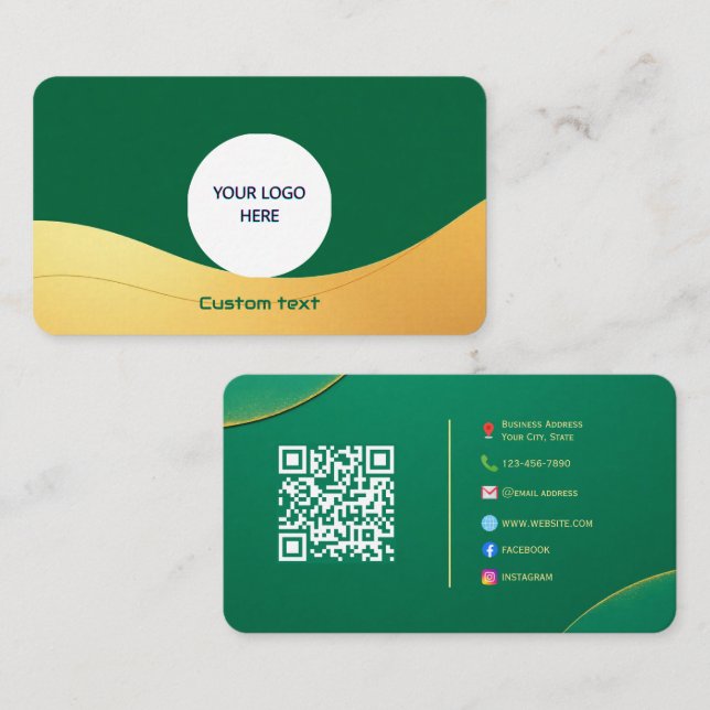 Visita Elegante tarjeta de Personalizado verde y dorado c (Anverso / Reverso)