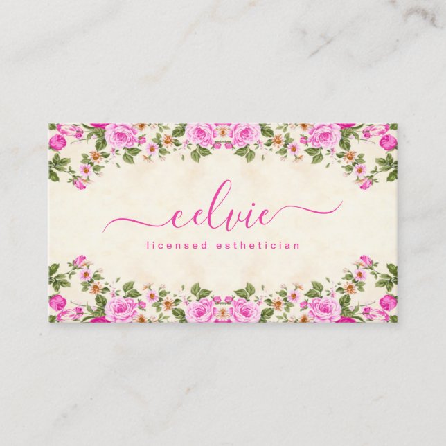 Visita Elegante tarjeta de presentación de flores rosadas (Anverso)