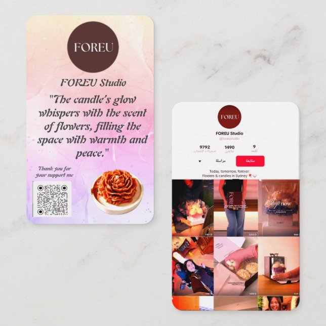 Visita Elegante tarjeta de presentación Floral Candle - E (Anverso / Reverso)