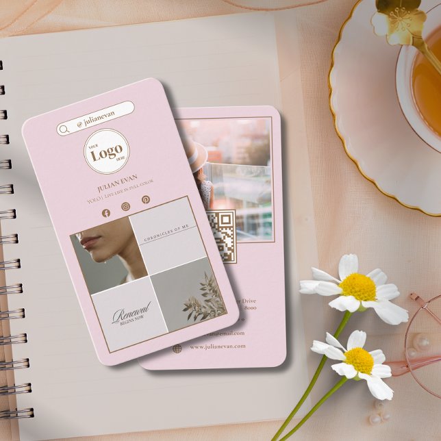 Visita Elegante tarjeta de presentación para red de fotos (Elegant Pink Instagram 4 Photo Grid Business Card)