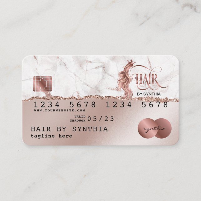 Visita Estilo de tarjeta de crédito RoseGold Hair Stylist (Anverso)