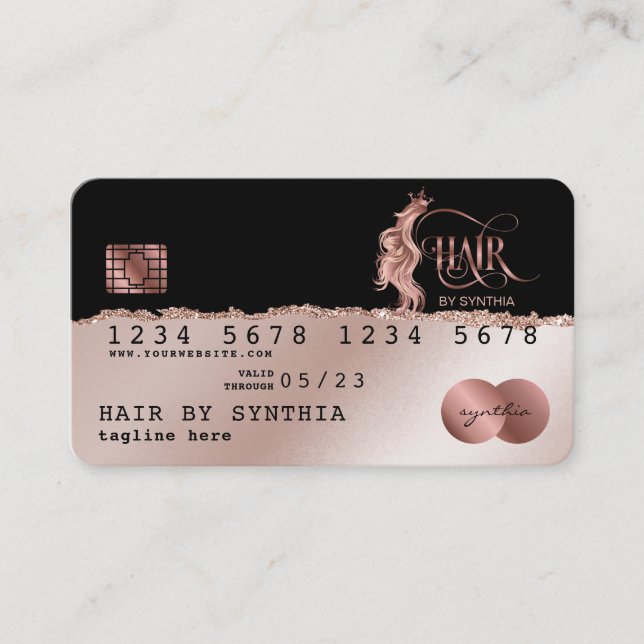 Visita Estilo de tarjeta de crédito RoseGold Hair Stylist (Anverso)