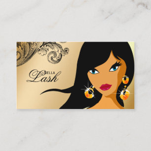 Visita Eyelash Tarjeta de Negocio Oro Mujer Étnica Tan 2