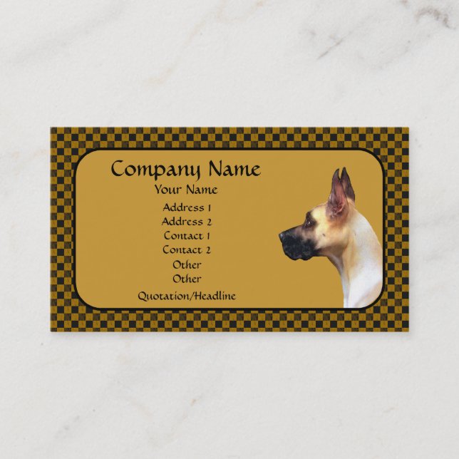 Visita Fawn Great Dane Brown Check - Tarjeta de presentac (Anverso)