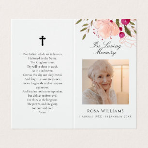 Visita Floral rosa en tarjeta de oración funeraria de mem