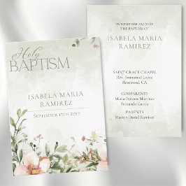 Visita Flores rosa Rubor bautismo tarjeta de recuerdo ver