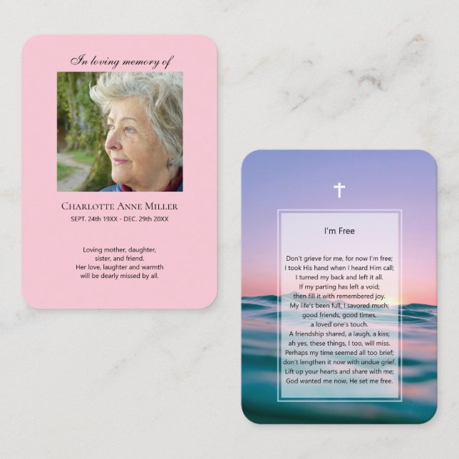 Visita Foto conmemorativa tarjeta de oración Yo soy libre (Anverso / Reverso)