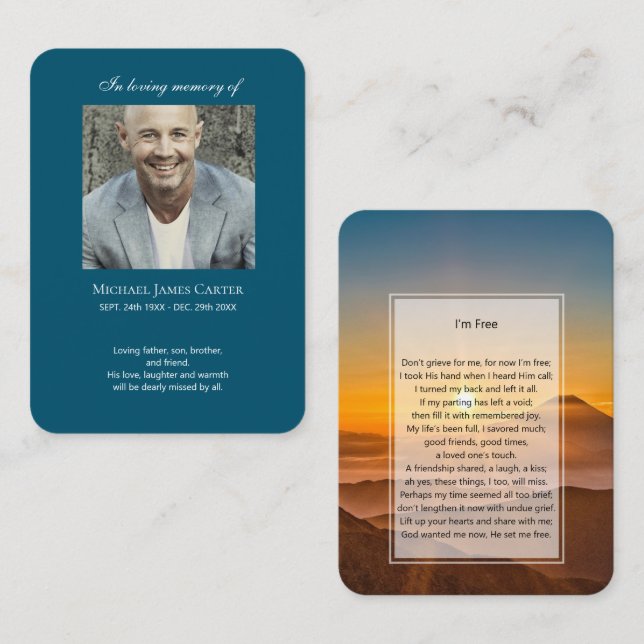 Visita Foto conmemorativa tarjeta de oración Yo soy libre (Anverso / Reverso)