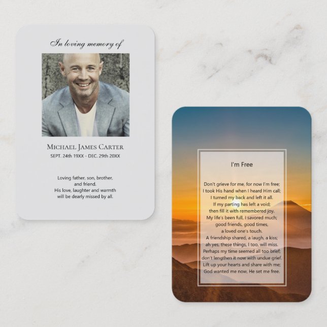 Visita Foto conmemorativa tarjeta de oración Yo soy libre (Anverso / Reverso)