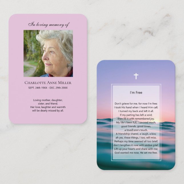 Visita Foto conmemorativa tarjeta de oración Yo soy libre (Anverso / Reverso)