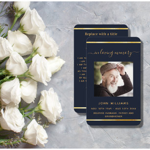 Visita Foto de oro azul tarjeta de oración funeraria eleg