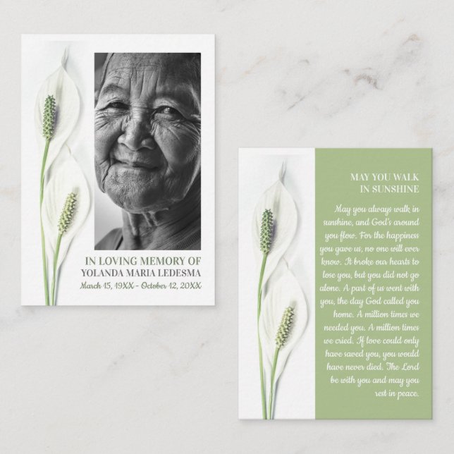 Visita Foto elegante, flores de Lily, tarjeta de oración (Anverso / Reverso)