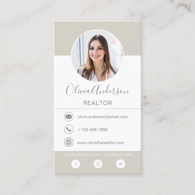 Visita Foto profesional Tarjeta de presentación Beige Ter (Anverso)