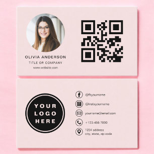 Visita Foto Rosa Claro con Código QR Tarjeta de Redes Soc