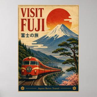 Visita Fuji Póster de viaje retro Japón | Tra