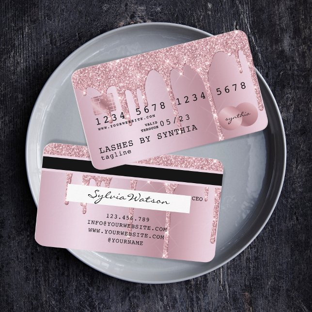 Visita Girly tarjeta de crédito estilo Rosa Oro Dripping  (Subido por el creador)
