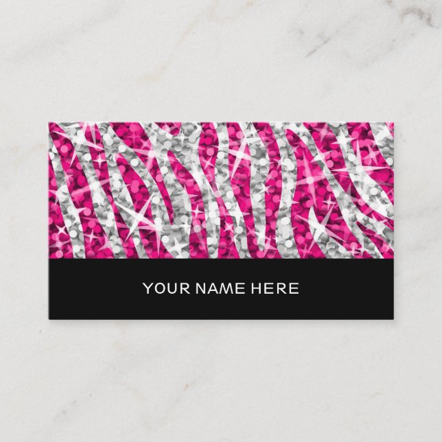 Visita Glitz Zebra Pink tarjeta de negocios negra (Anverso)